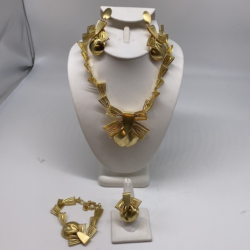 Brazilian Gold Plated Necklace‎ Bow Jewelry Wedding Set NEW